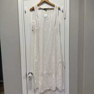 NWT Del Sol Linen Maxi Dress XL White Lace Crochet Coastal Beach Lagenlook